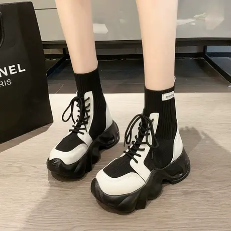 内增高跟马丁靴子女鞋2023夏季热销爆中筒袜子靴弹力厚底短靴单靴图片