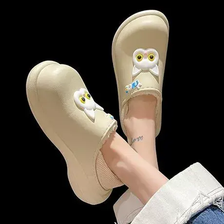 可爱猫咪棉拖鞋女包跟冬季防水家居室内外穿厚底防滑保暖毛绒拖鞋商品大图