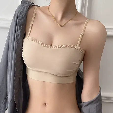 无肩带内衣女夏天薄款小胸聚拢防滑上托无痕少女性感抹胸美背文胸图片