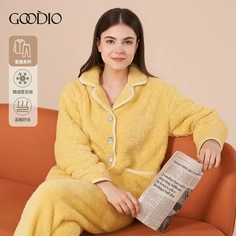 Goodio/歌帝新专柜同款雪花绒冬季保暖加绒加厚家居服女套装商品大图