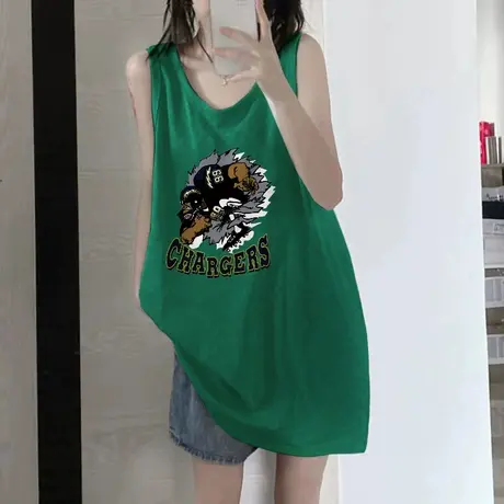 美式纯棉吊带运动背心无袖t恤女夏季外穿篮球服宽松港风挂脖上衣图片