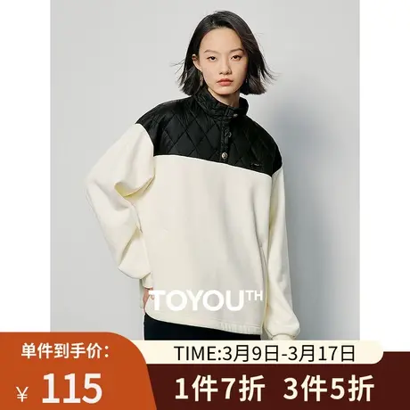 TOYOUTH初语解构拼接立领时装卫衣女2023年冬季新款加厚撞色上衣商品大图