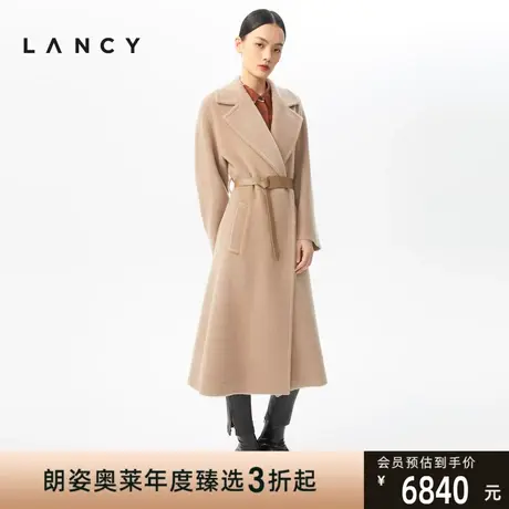 朗姿[恋上维维安]大衣冬季新款驼绒军旅风双休闲长款毛呢外套图片