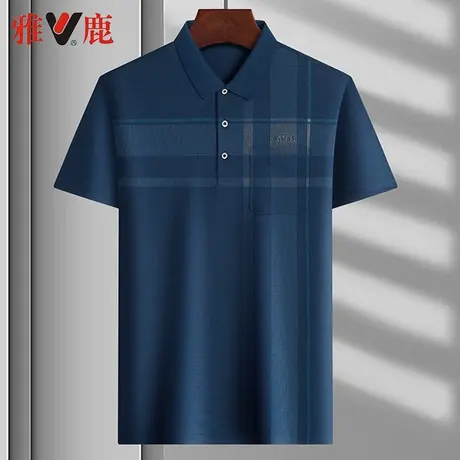雅鹿中年男士polo衫短袖t恤条纹宽松休闲爸爸装薄款翻领半袖上衣商品大图