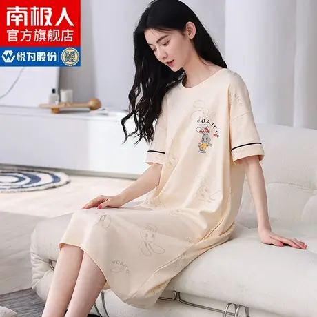 南极人睡裙女夏款纯棉薄款甜美可爱睡衣2023新款宽松棉绸家居服QG商品大图