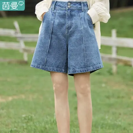 茵曼休闲直筒牛仔短裤女士裤子2023新款夏天宽松显瘦薄款阔腿裤图片