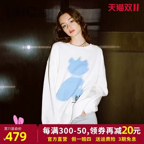 LINC金羽杰2023夏秋季新款套头圆领廓形萌宠印花卫衣女S231HD004Y商品大图