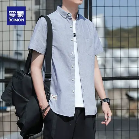 罗蒙男士短袖衬衫夏季薄款商务宽松休闲外套纯棉免烫工装衬衣寸衫商品大图