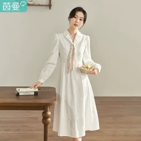 【商场同款】茵曼2023春女装新款精致泡泡袖和收腰设计连衣裙商品大图