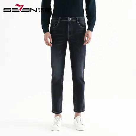 【清仓】柒牌男装牛仔裤秋冬修身显瘦直筒裤时尚小清新牛仔长裤图片