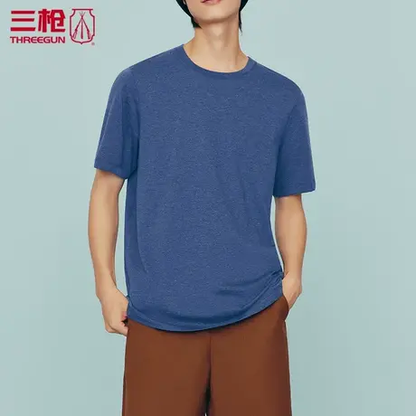 三枪短袖男中老年T恤夏水柔棉圆领短袖男士爸爸汗衫中年宽松23033商品大图