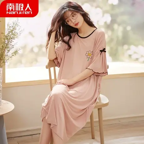 睡裙女夏季莫代尔短袖性感薄款女士孕妇夏天大码柔美睡衣女款夏款商品大图