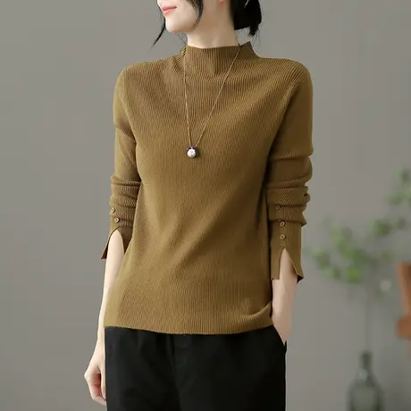 dza 复古宽松针织衫女士毛衣春秋新款打底衫文艺休闲短款百搭上衣图片