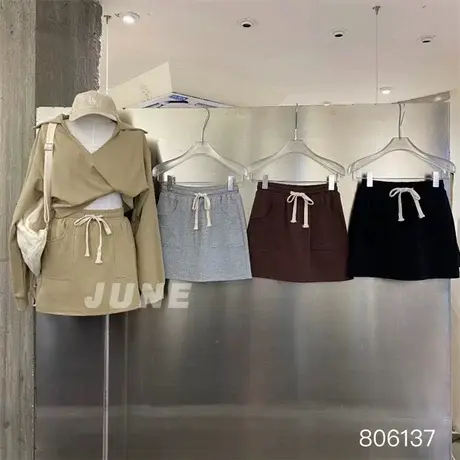 韩国东大门百搭抽绳松紧腰A字短裙女休闲运动裤裙半身裙随性夏装图片