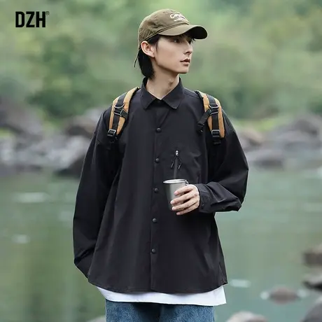 男生黑色工装衬衫男长袖高级感男装2023新款休闲衬衣外套春秋上衣商品大图