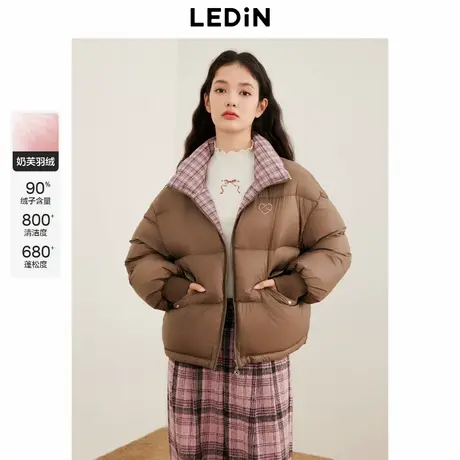 乐町两面穿面包羽绒服女冬季新款保暖格纹柔软加厚羽绒商品大图