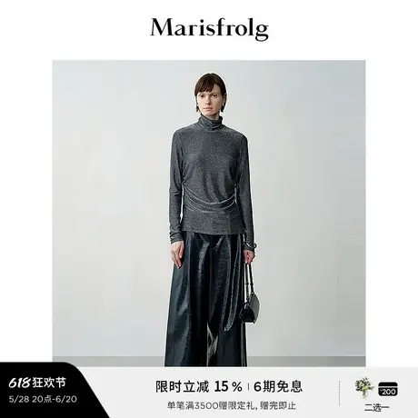 【精简美学】玛丝菲尔秋暮色星河抽褶修身小高领打底衫商品大图