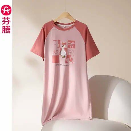 芬腾纯棉睡裙女士夏季新款薄款短袖睡衣裙甜美少女休闲家居服中裙图片