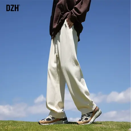 男士卡其色垂感裤子男春秋直筒宽松2025新款阔腿裤长裤休闲工装裤商品大图