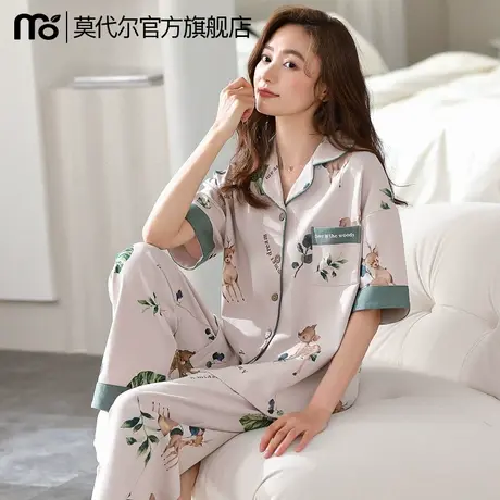 睡衣女士春秋薄款短袖纯棉大码中年妈妈2025新夏季家居服套装全棉商品大图