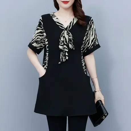 碎花遮肚子雪纺衫女短袖夏季2023年新款上衣加肥大码胖mm显瘦遮肉图片