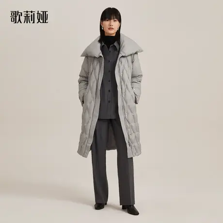歌莉娅中长款羽绒服女冬季新款压胶加厚鹅绒服立领外套图片