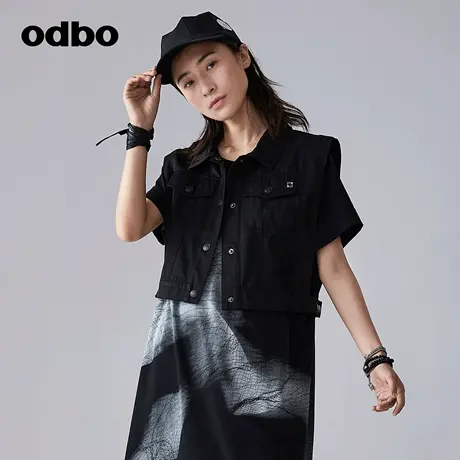 odbo/欧迪比欧原创设计感工装风马夹女早夏时尚百搭短款牛仔外套商品大图