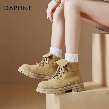 达芙妮厚底马丁靴子女夏增高短靴2025新款复古大黄靴工装新疆旅游商品大图