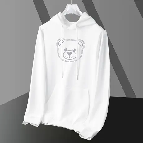 2023新款小熊白色卫衣男连帽秋冬加绒套头带帽衫长袖外套宽松潮流商品大图