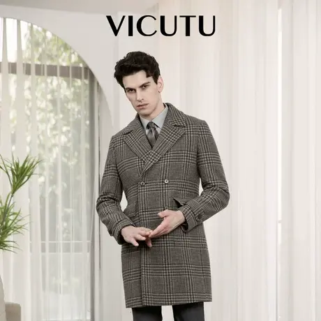 VICUTU威可多男士大衣舒暖亲肤时尚格纹商务通勤百搭中长款外套图片