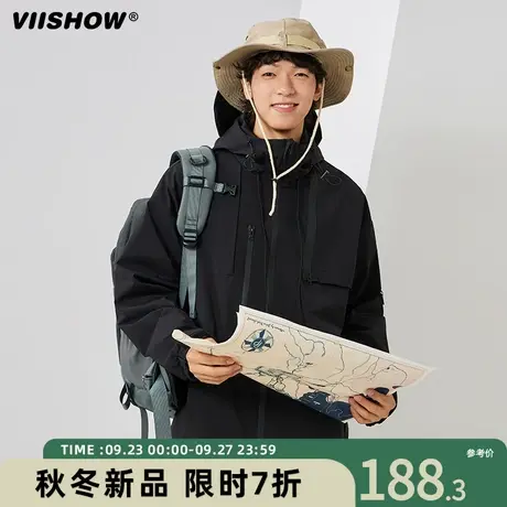 VIISHOW男士户外登山冲锋夹克男高级感2023工装连帽夹克外套男春商品大图