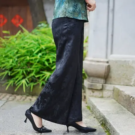 筠雅夏季新款中国风黑色复古改良直筒裤新中式女装休闲裤子24R598商品大图