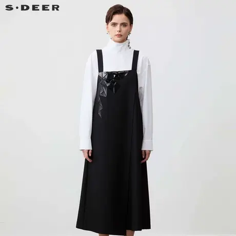 sdeer圣迪奥冬季女装个性胶印不规则黑色背带裙S24482903图片