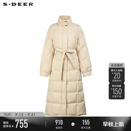 sdeer圣迪奥冬季女装时尚立领收腰宽松长款羽绒服S244Z2405商品大图