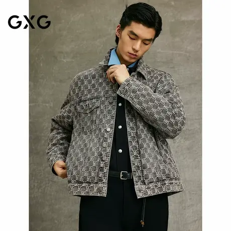 GXG男装  满印提花水洗灰色牛仔夹克外套25年春新品G25XE81006商品大图