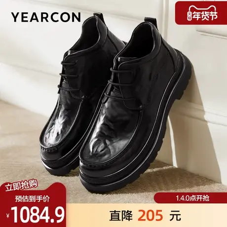 意尔康棉鞋2025冬季新款头层牛皮加绒保暖高帮靴通勤复古休闲皮靴商品大图