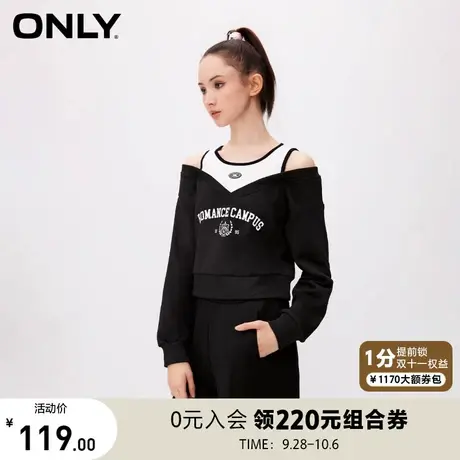 【买5免1】ONLY奥莱2023秋季新款时尚休闲字母印花宽松假两件卫衣商品大图
