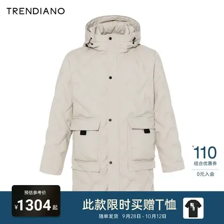 TRENDIANO官方连帽双拉链中长款工装羽绒服外套男潮2023新款冬季图片