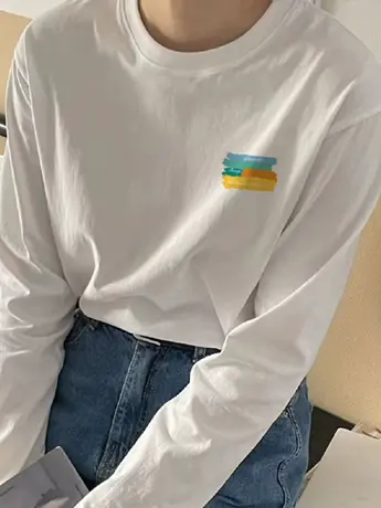 白色仿棉长袖t恤女2023新款秋冬季加绒内搭打底衫小众不撞款上衣商品大图