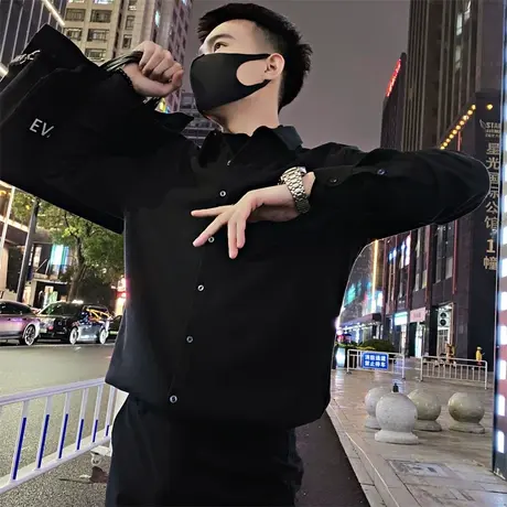 设计感衬衫领假两件毛衣秋冬痞帅爆款衬衫发型师外套个性针织上衣商品大图