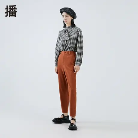 播冬季新款羊毛立领黑白活片小格子活片装饰上衣女BDO4HD0247图片