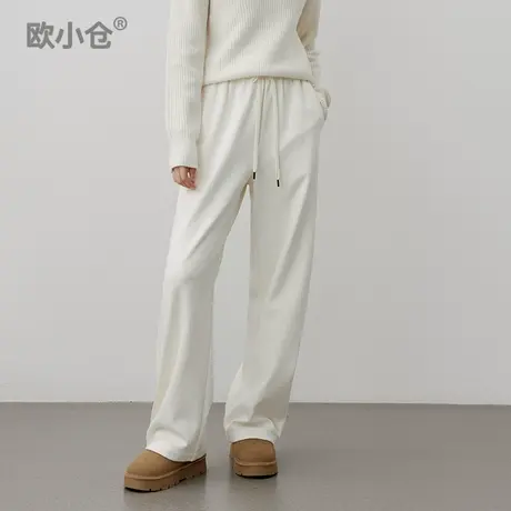 欧小仓 高克重加绒弧形香蕉运动裤 隐形侧条装饰减龄不装嫩卫裤商品大图