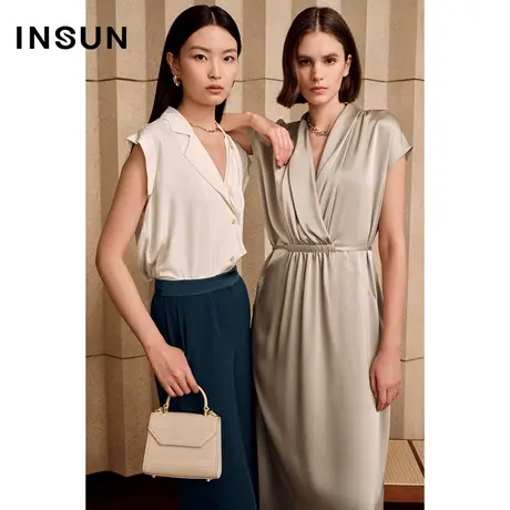 恩裳商场同款夏醋酸舒适自然褶皱透气清凉触感衬衫上衣女图片