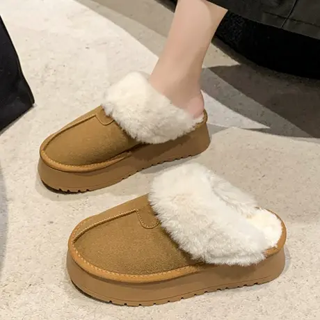 2023年新款秋冬皮毛一体雪地靴毛毛拖鞋女外穿厚底加绒包头棉拖鞋商品大图