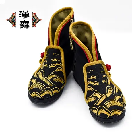 汉舞民族风短靴秋季绣花鞋平底女复古短筒低跟靴圆头时装布鞋炫舞商品大图