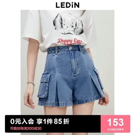 乐町工装口袋牛仔裙裤2023年夏季女装牛仔裤立体口袋休闲短裤图片