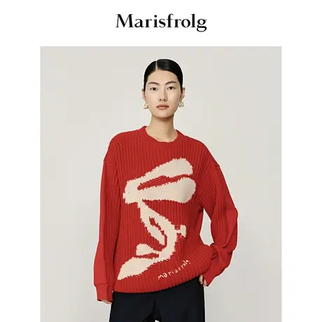 【云兔系列】玛丝菲尔红色新年毛衣春装新款羊驼毛针织毛衣女商品大图