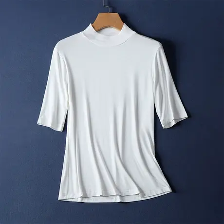 5分袖半高领打底T恤小高领打底衫搭配项链女棉新品休闲中袖上衣商品大图