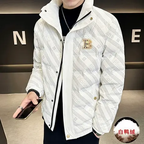 个性羽绒服男士短款冬季潮牌立领痞帅气加厚白鸭绒冬装外套面包服图片