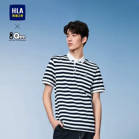 HLA/海澜之家2023热卖Qee联名短袖POLO衫条纹撞色卡通绣花短t商品大图